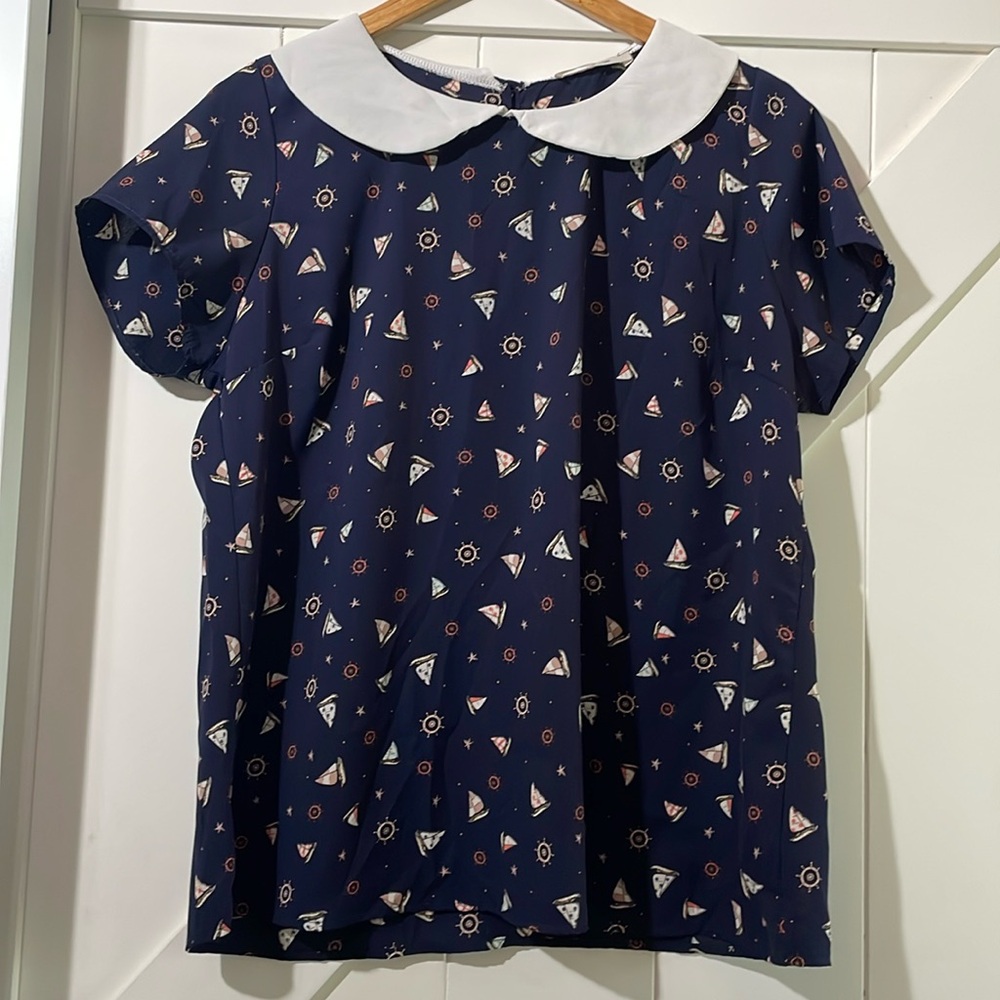 Jessy b collared nautical print blouse